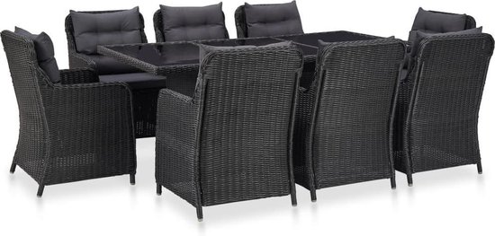 Vidaxl 9-delige Tuinset Poly Rattan - Zwart