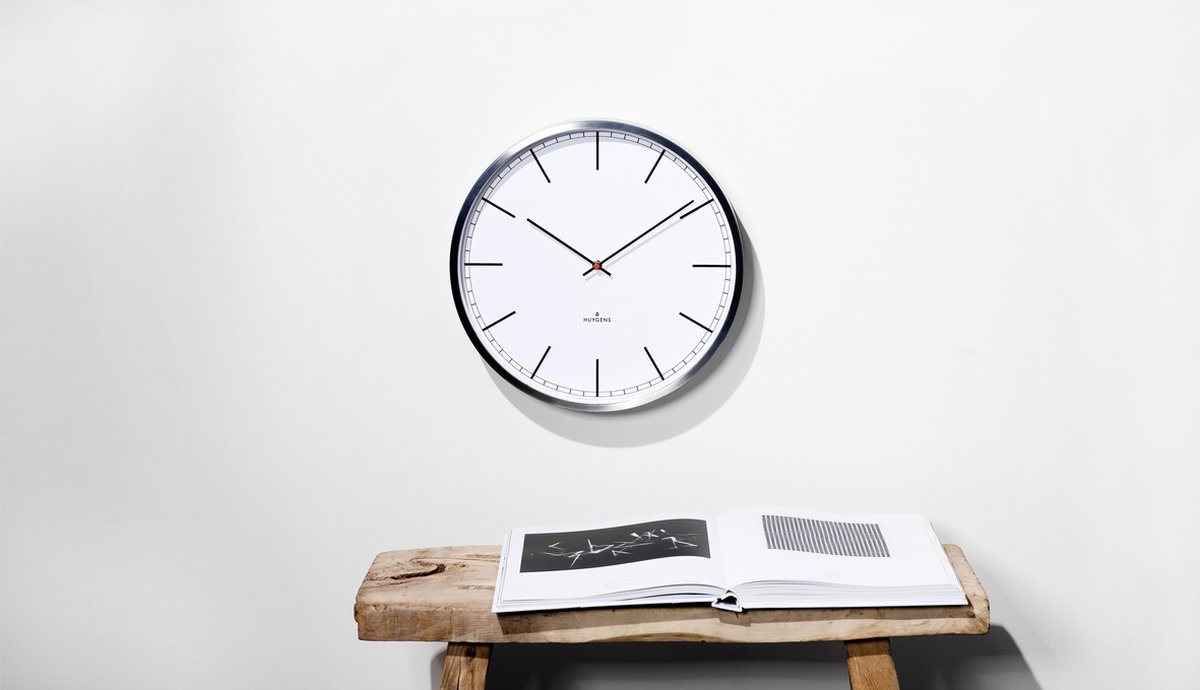 Huygens - One Index 35cm - Rvs - Wandklok - Stil - Zendergestuurd - Wit