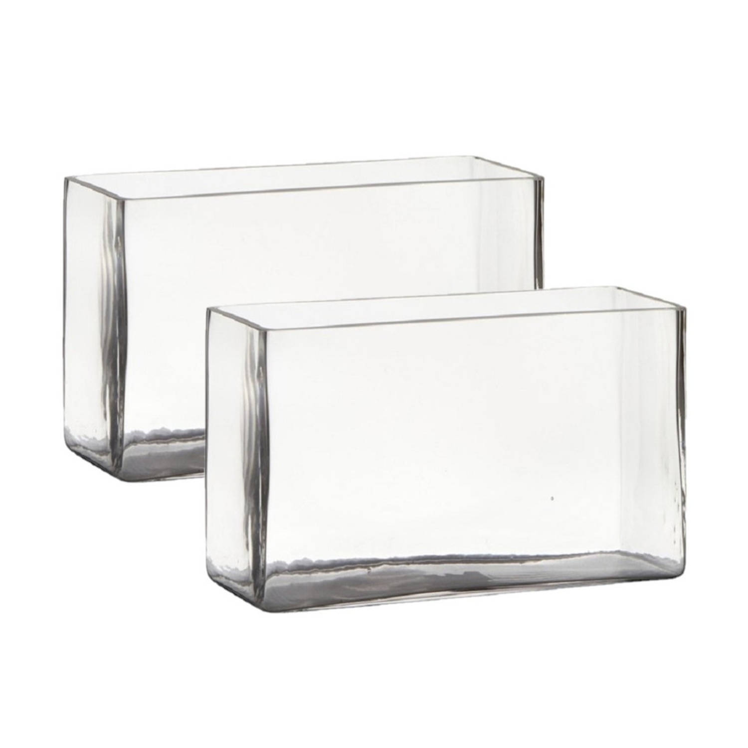 Set Van 2x Stuks Transparante Rechthoek Accubak Vaas/vazen Van Glas 25 X 10 X 15 Cm - Vazen