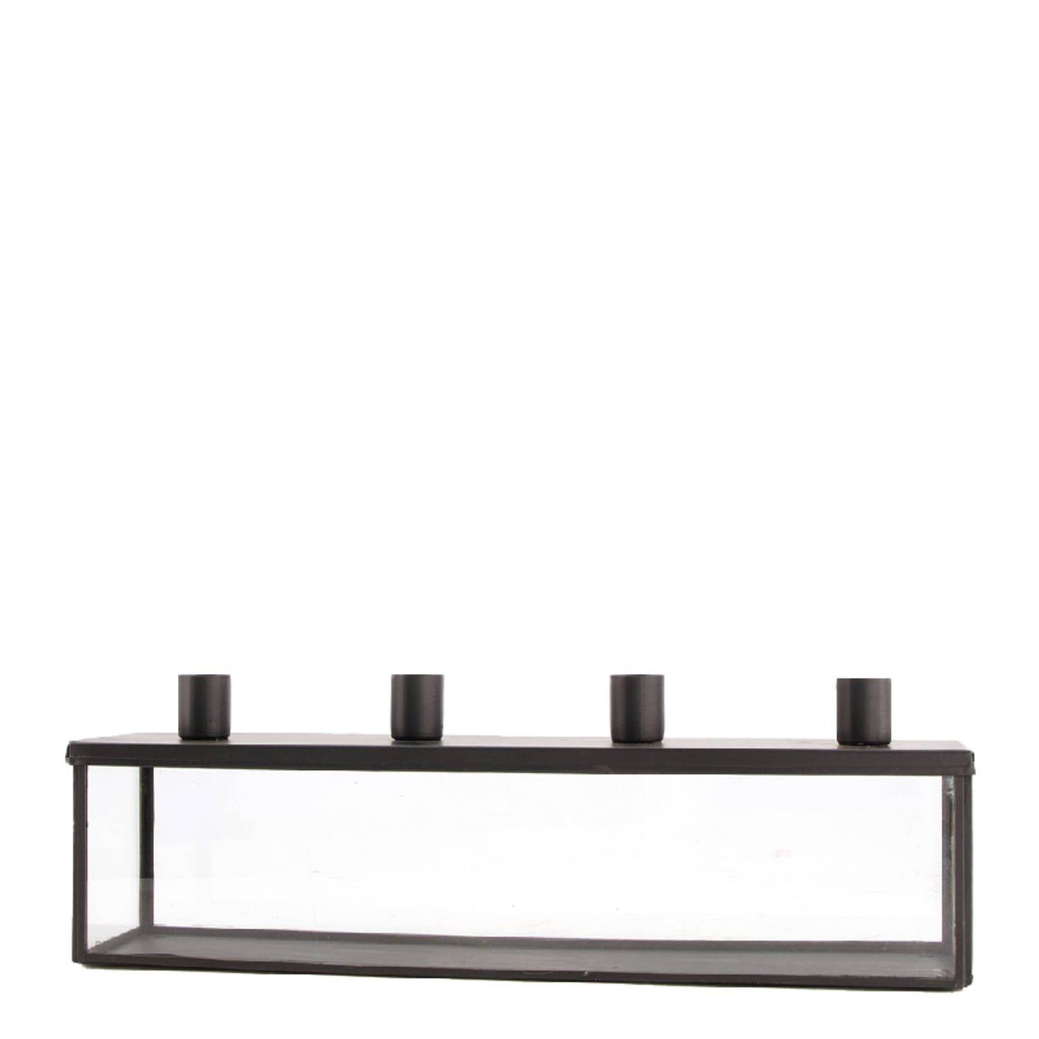 Dijk Natural Collections Metalen Dinerkaarshouder Met Glas--36x9x11.5 Cm - Zwart