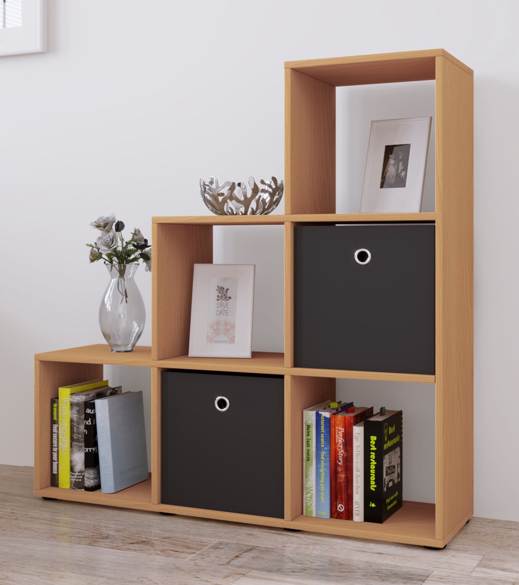 Nitas Wandkast , Kamerverdeler 6 Vakkenbeuken Decor. - Bruin
