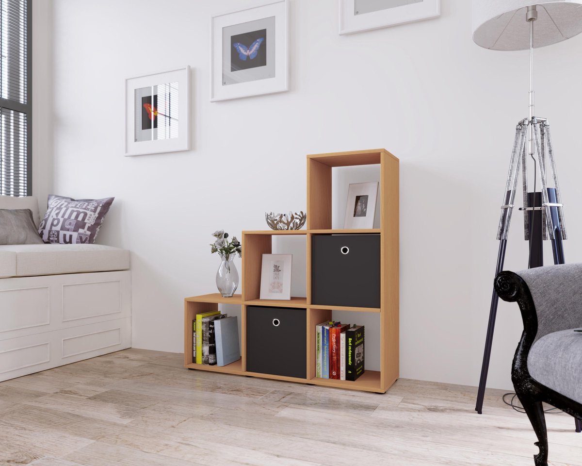 Nitas Wandkast , Kamerverdeler 6 Vakkenbeuken Decor. - Bruin