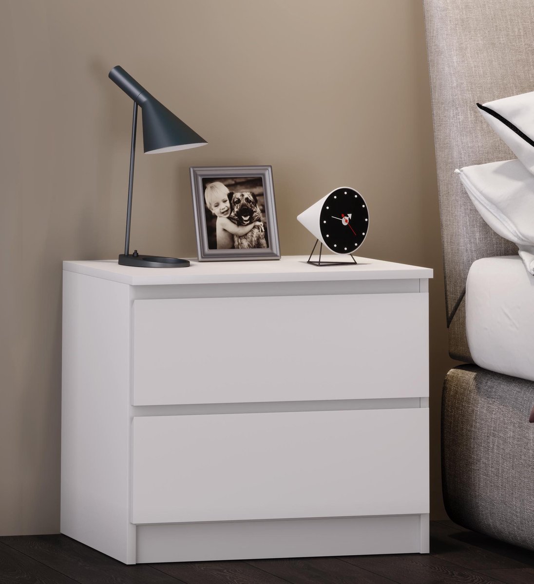 Breido L Nachtkastje 2 Lades. - Wit
