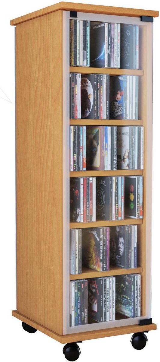 Valenza Wandkast Op Wielen 1 Glazen Deur 6 Compartimenten Beuken Decor. - Bruin