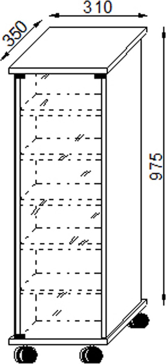 Valenza Wandkast Op Wielen 1 Glazen Deur 6 Compartimenten Beuken Decor. - Bruin