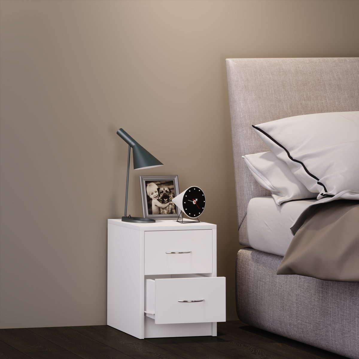 Boxal Mini Nachtkastje 2 Lades. - Wit