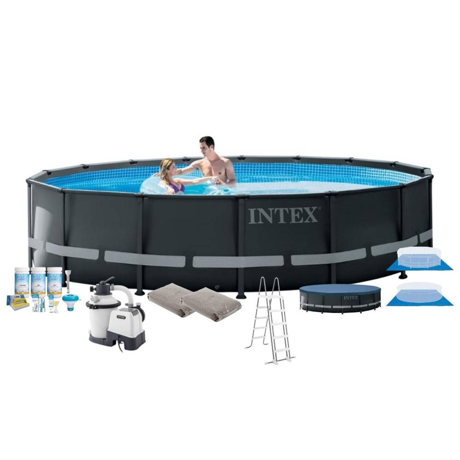 Intex Zwembad Ultra Xtr Frame - Zwembad Bundel - 488x122 Cm - Grijs