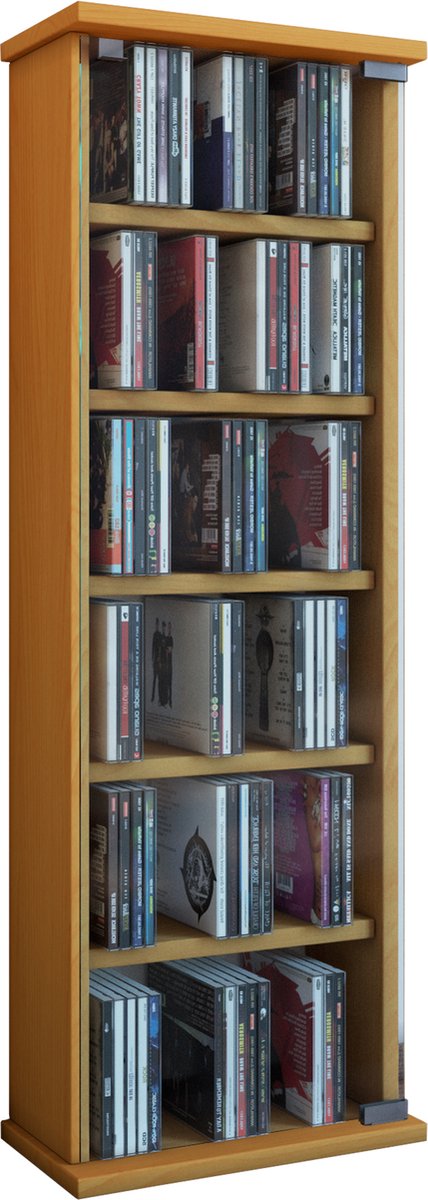 Vetro Wandkast Met 1 Glazen Deur 6 Vakken Beuken Decor. - Bruin
