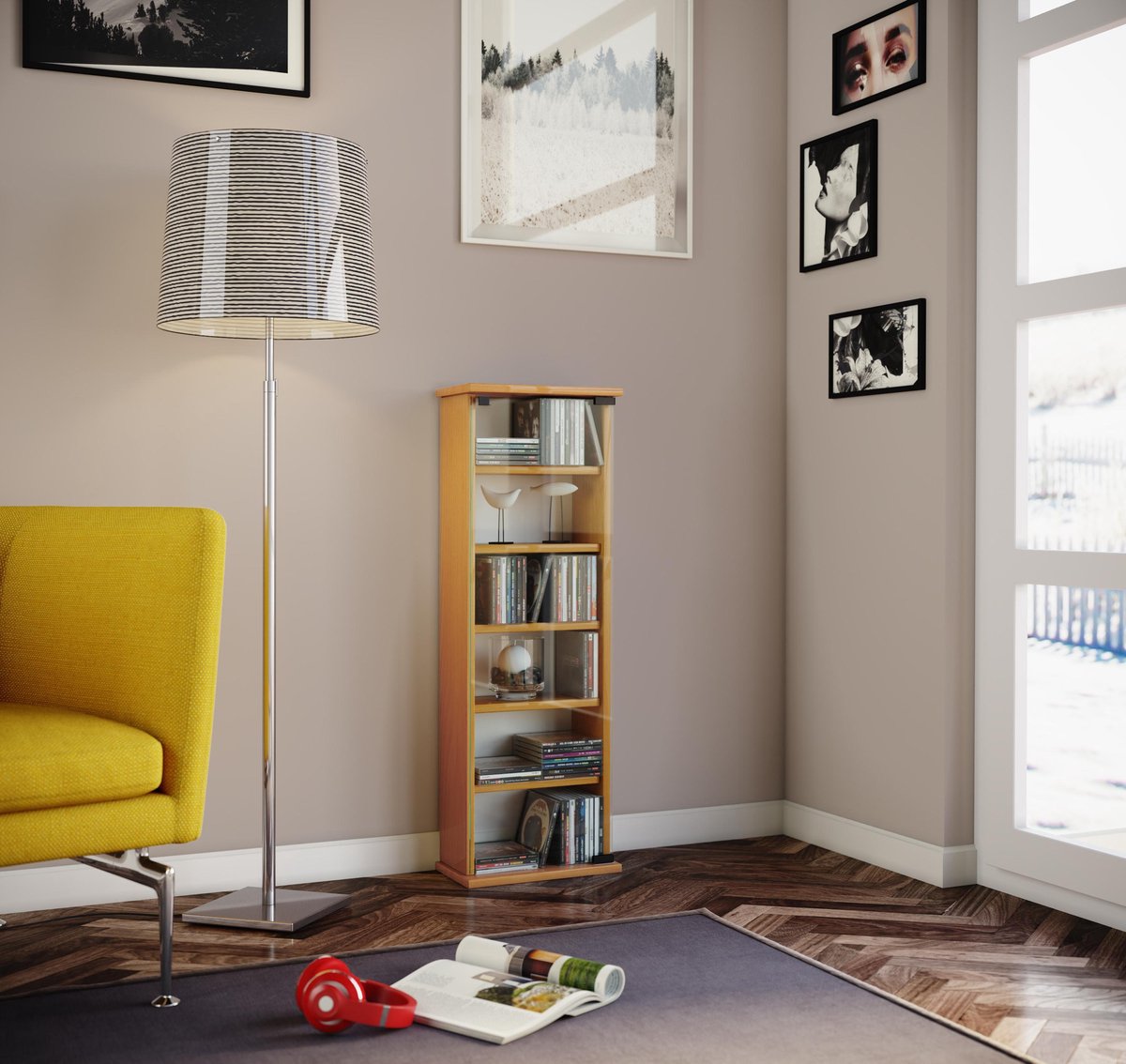 Vetro Wandkast Met 1 Glazen Deur 6 Vakken Beuken Decor. - Bruin