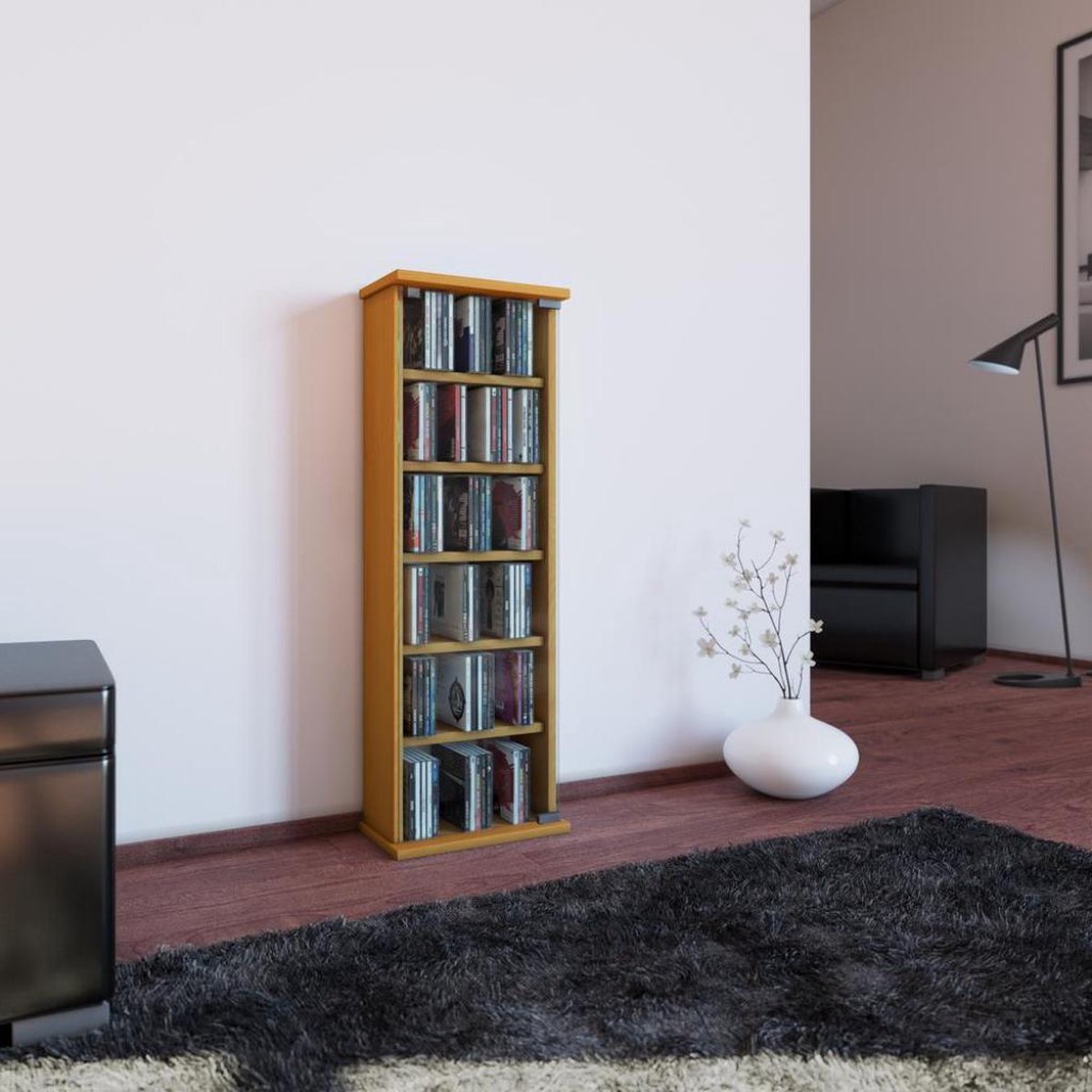 Vetro Wandkast Met 1 Glazen Deur 6 Vakken Beuken Decor. - Bruin