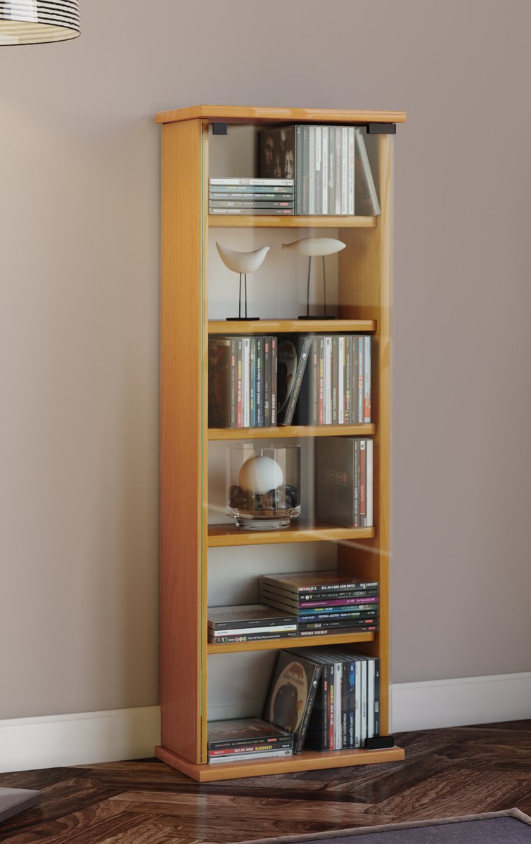 Vetro Wandkast Met 1 Glazen Deur 6 Vakken Beuken Decor. - Bruin