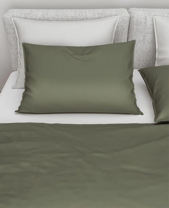 Zo Home Zo!home Satinado Dekbedovertrek - 1-persoons (140x200/220 Cm + 1 Sloop) - Katoen Satijn - Army Green - Bruin