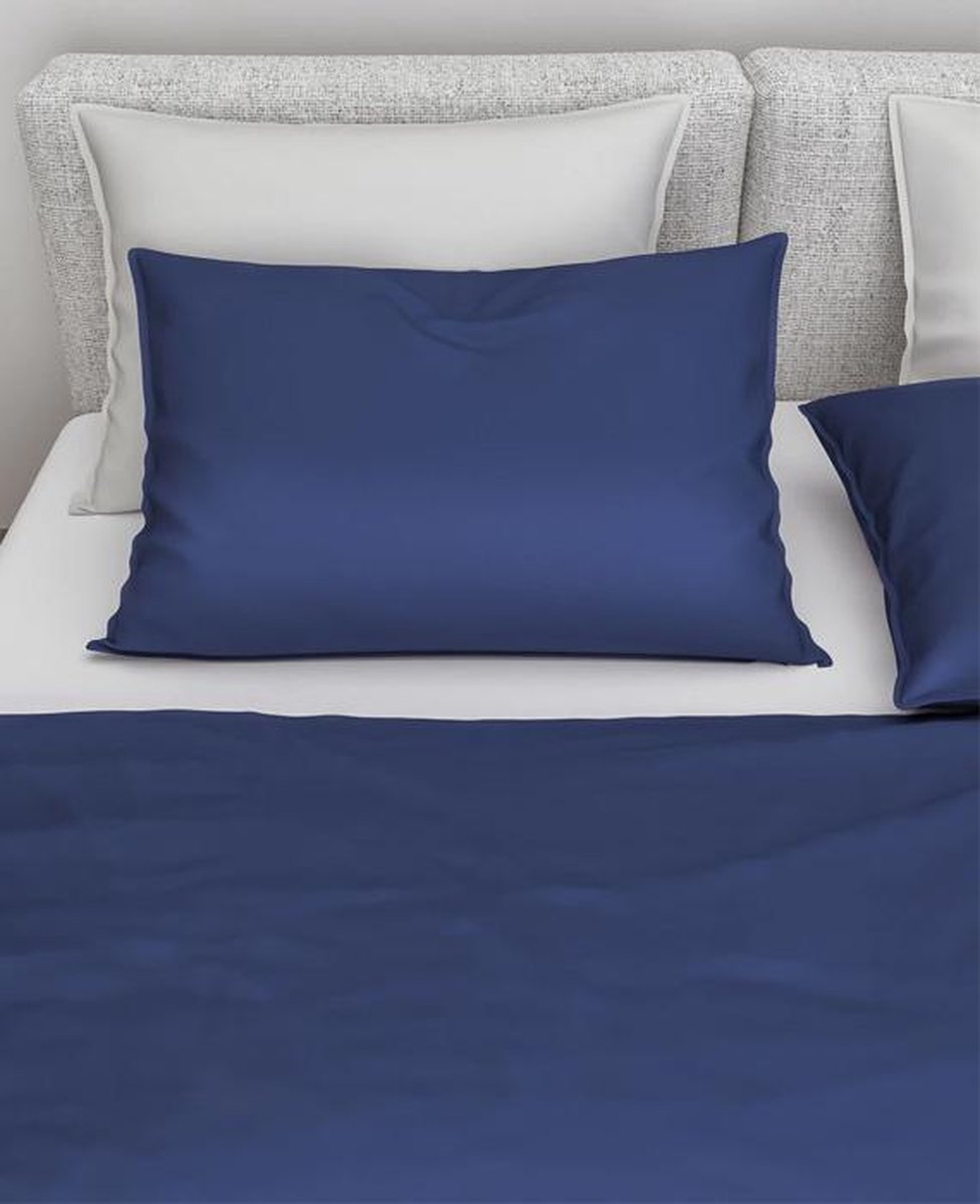 Zo Home Satinado Dekbedovertrek - Lits-jumeaux (260x200/220 Cm + 2 Slopen) - Katoen Satijn - Navy Blue - Blauw