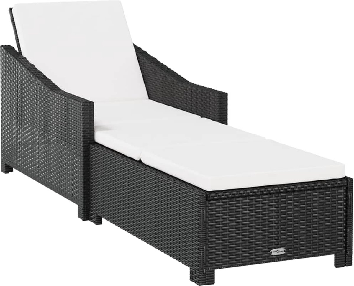 Vidaxl Ligbed Met Crèmewit Kussen Poly Rattan - Zwart