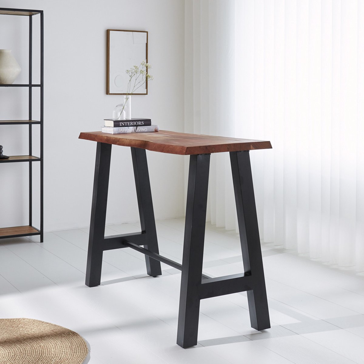 Dimehouse Industriële Bartafel Quinty - Mangohout Boomstam - 150x50 Cm - Bruin