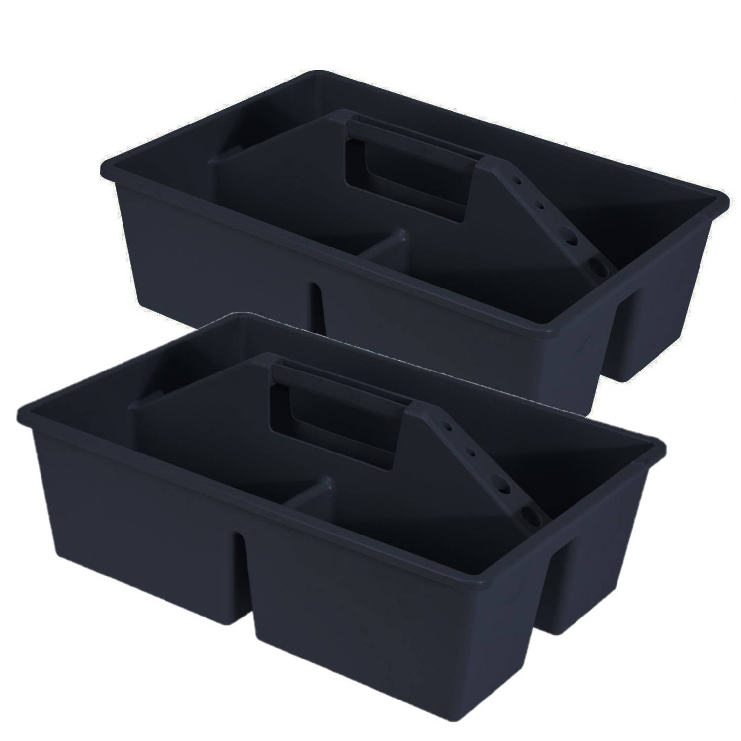 Excellent Houseware 2x Stuks Gereedschap Opbergbox/opbergdoos/mand Antraciet Met Handvat 39 X 26 X 12 Cm Kunststof - Opbergbox - Grijs