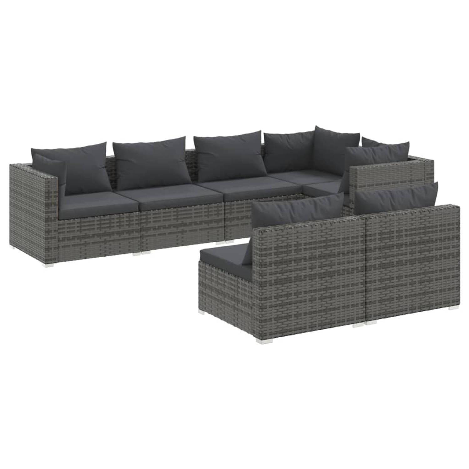 Vidaxl 7-delige Loungeset Met Kussens Poly Rattan - Grijs