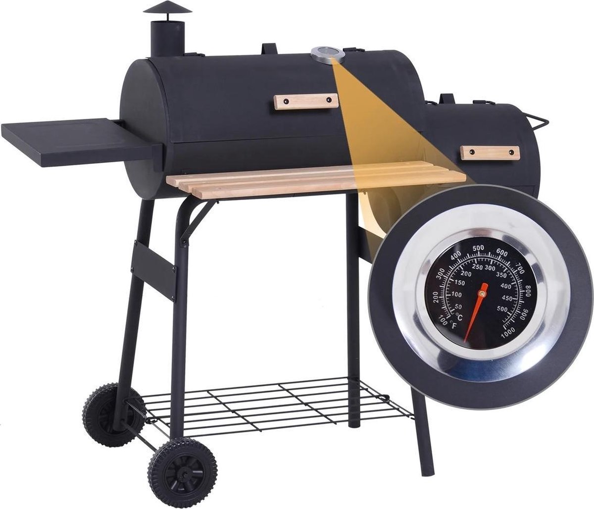 Smoker Barbecue - Houtskool Grill - Smoker - Rookoven - Met Schoorsteen - 124 X 53 X 108 Cm - Zwart