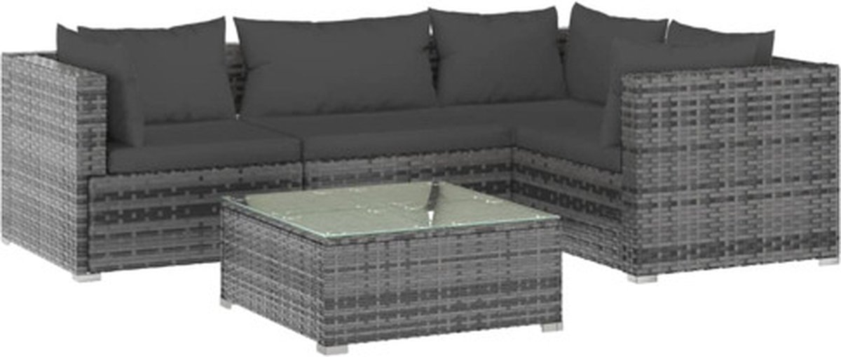 Vidaxl 5-delige Loungeset Met Kussens Poly Rattan - Grijs