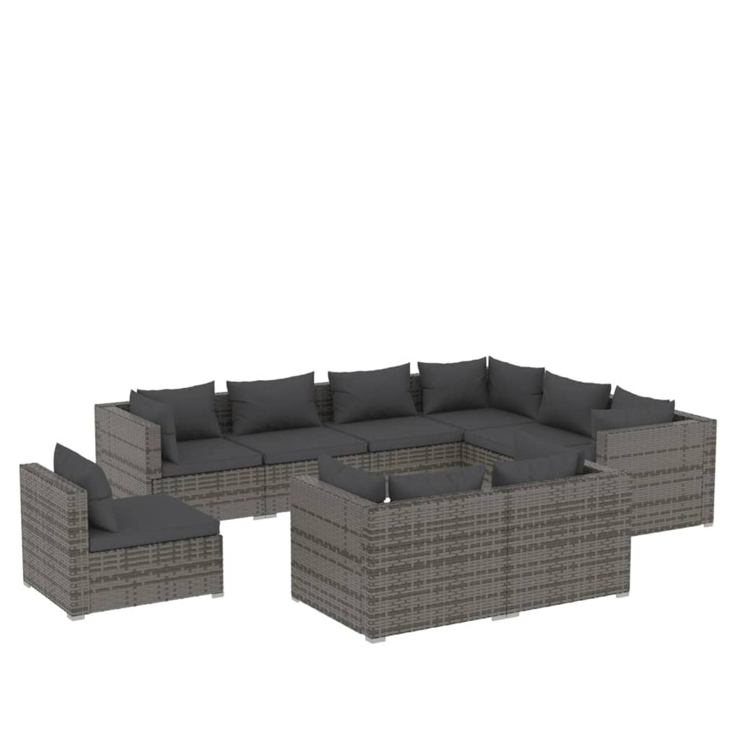 Vidaxl 9-delige Loungeset Met Kussens Poly Rattan - Grijs