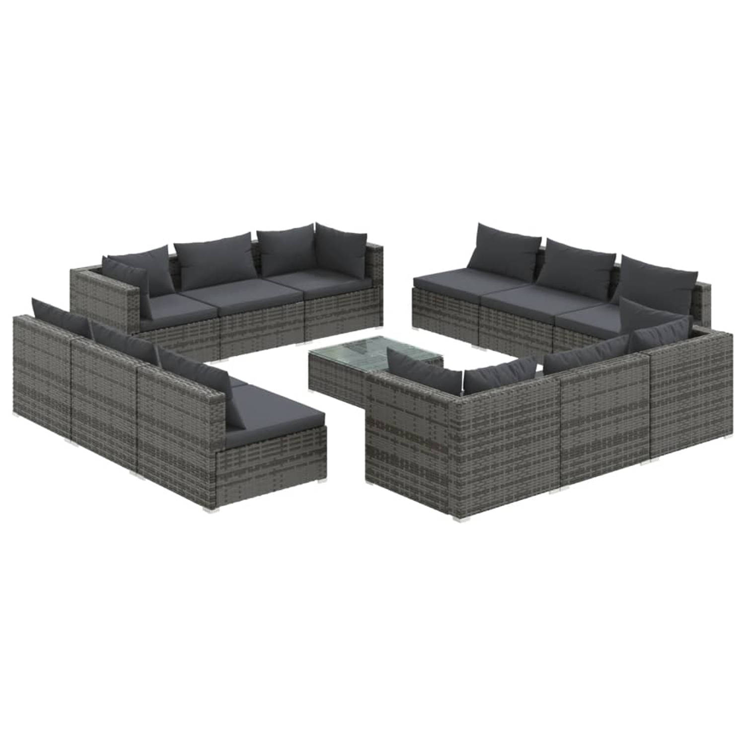 Vidaxl 13-delige Loungeset Met Kussens Poly Rattan - Grijs