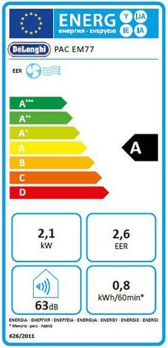 DeLonghi De'Longhi - Aire Acondicionado Portátil De' Longhi PAC EM77 Con 1.806 Frig/h Blanco