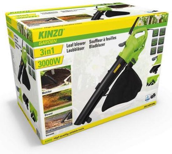 Kinzo Garden Bladblazer - Met Opvangzak - 3000w - 3-in-1 - Zwart