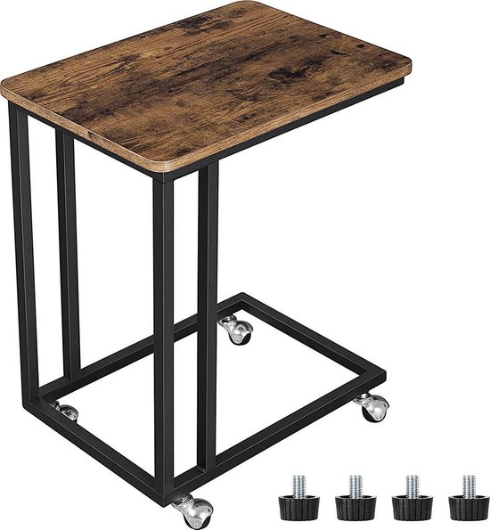 Home Living Bijzettafel Of Sidetable - Schuif Onder Bank Of Bed - Met Wielen Of Pootjes - 50x35x55cm - Bruin