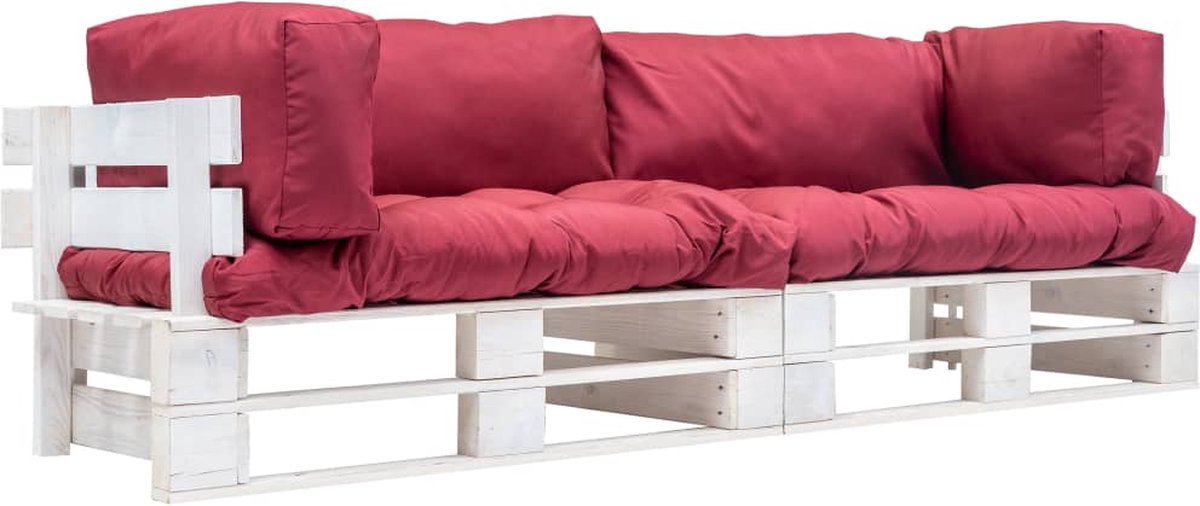 Vidaxl 2-delige Bankenset Pallet Met Rode Kussens Grenenhout - Rood