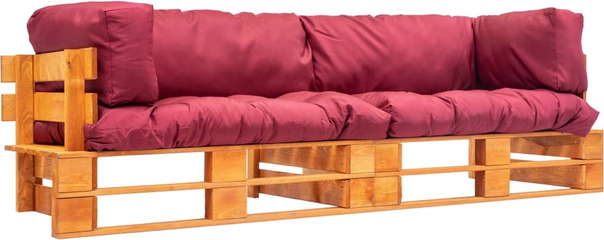 Vidaxl 2-delige Bankenset Pallet Met Rode Kussens Grenenhout - Rood