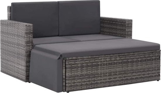 Vidaxl 2-delige Loungeset Met Kussens Poly Rattan - Grijs