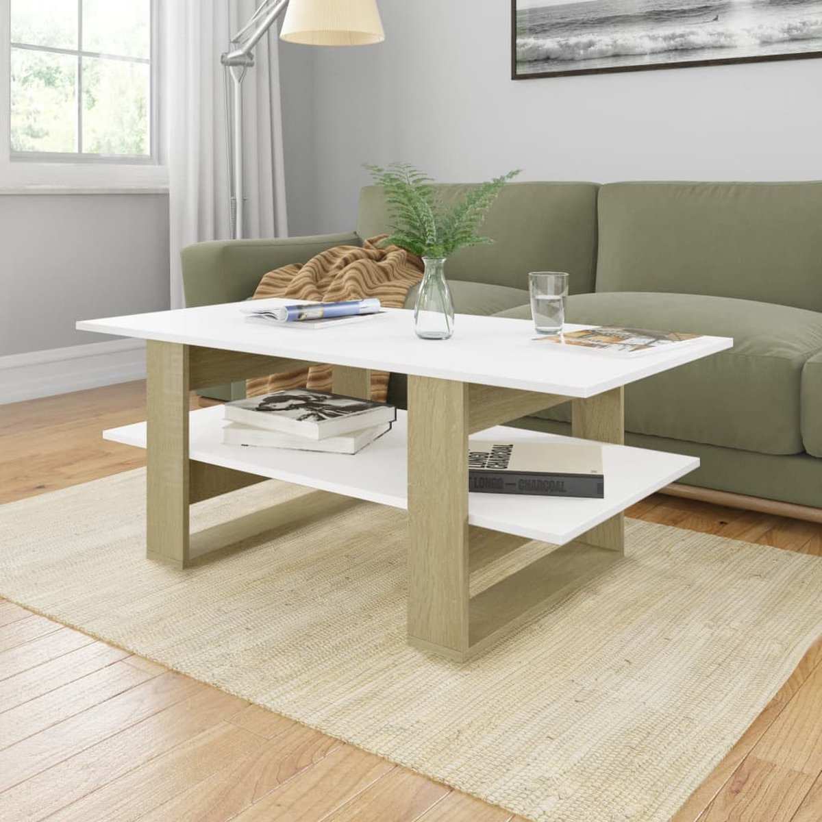 Vidaxl Salontafel 110x55x42 Cm Spaanplaat En Sonoma Eikenkleurig - Wit