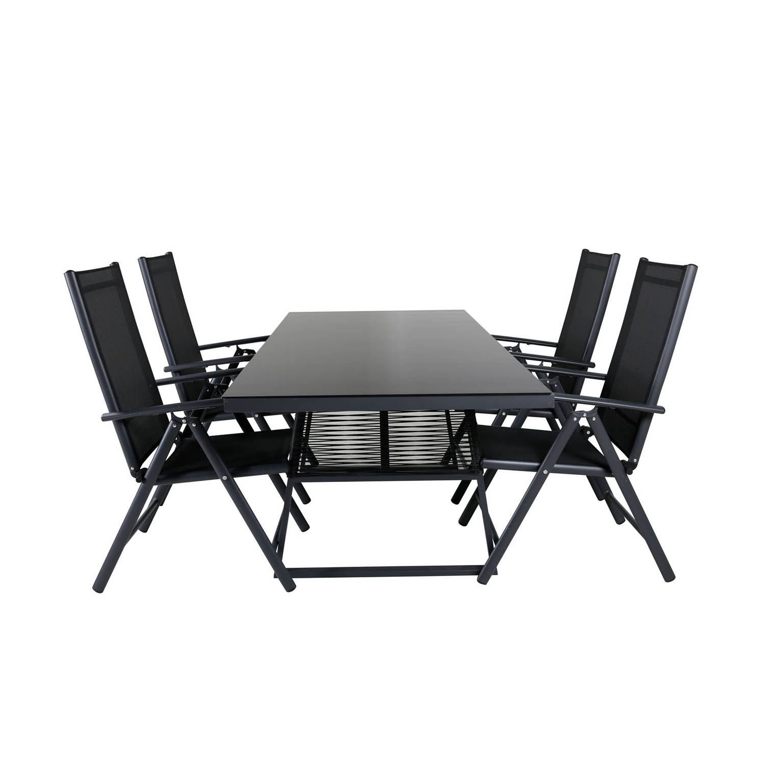 Dallas Tuinmeubelset Tafel 90x193cm En 4 Stoel Break. - Zwart