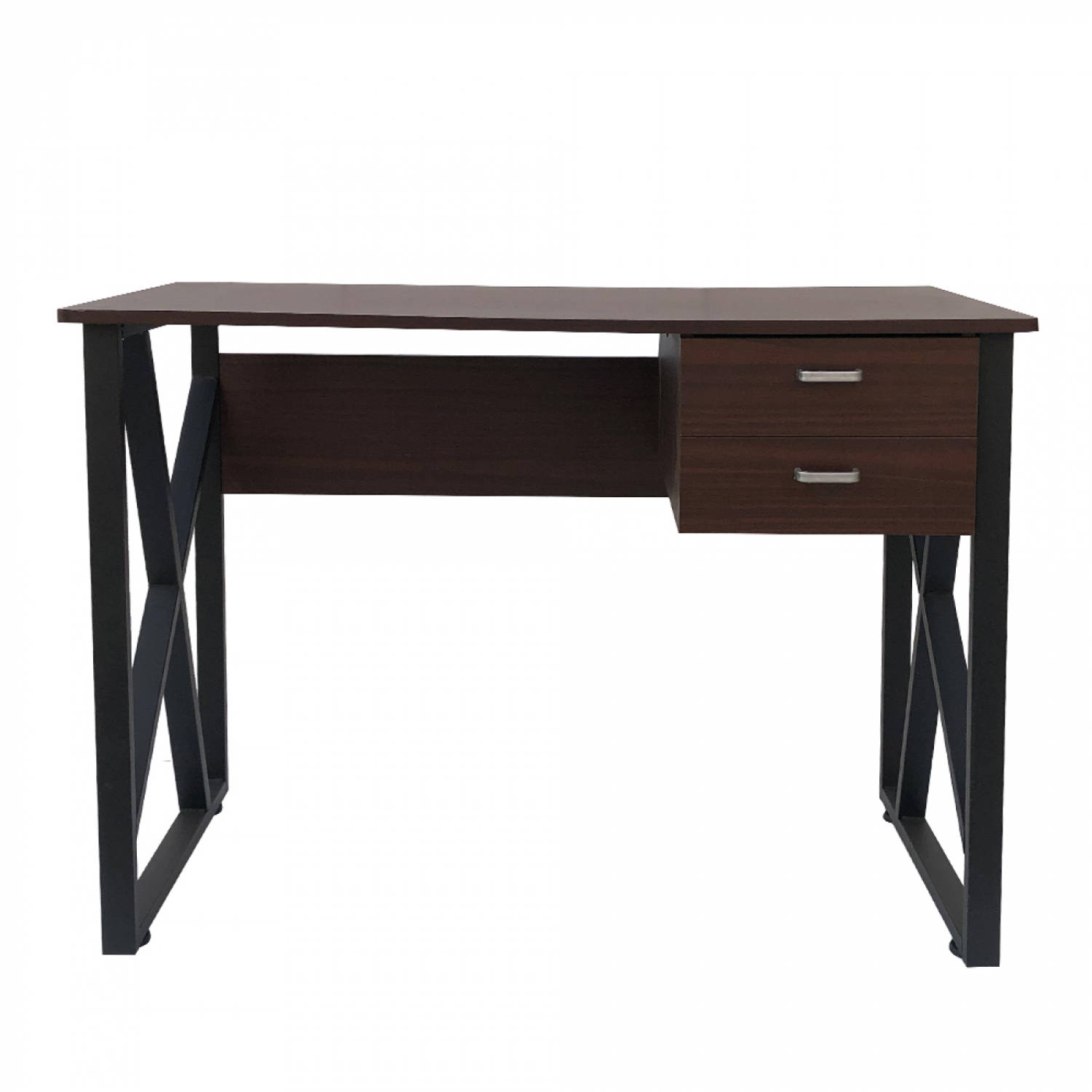 Bureau Computer Tafel Stoer - Laptop Buro - Metaal Bruin Hout - Zwart