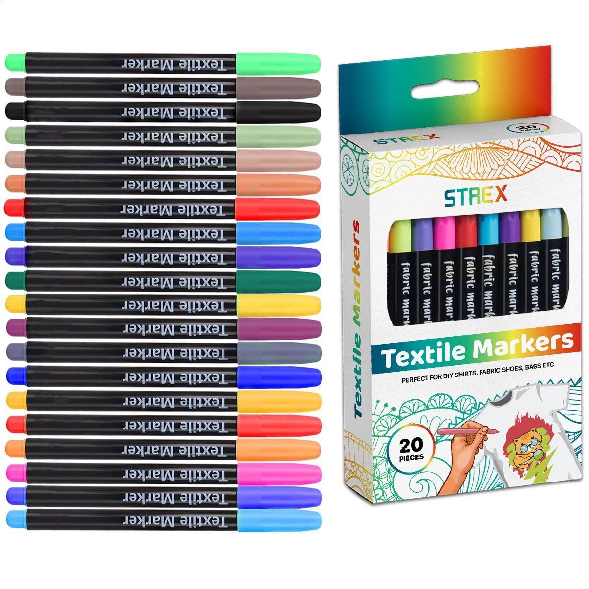 Strex Textielstiften - 20 Stuks - Kleding Stiften - Textielmarkers - Textiel Stiften - Geel