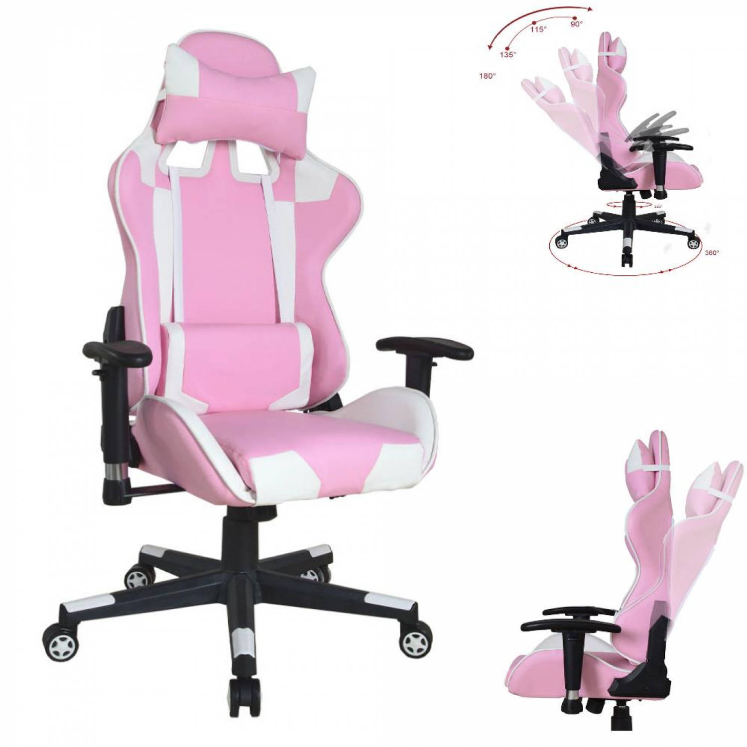 Gamestoel Thomas - Bureaustoel Racing Gaming - Ergonomisch - Wit - Roze