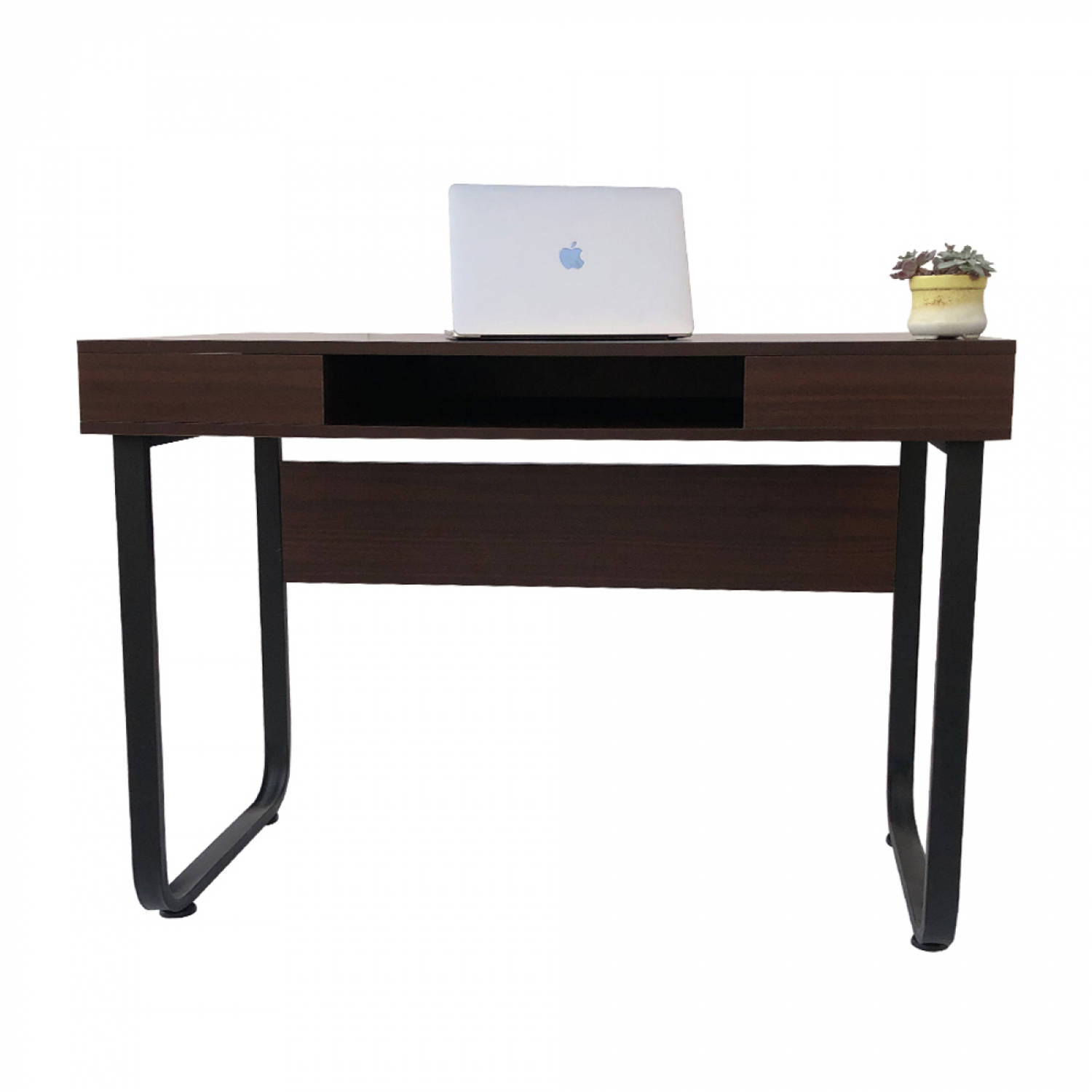 Bureau Computer Tafel Stoer - Sidetable - Industrieel Vintage - Metaal Bruin Hout - Zwart