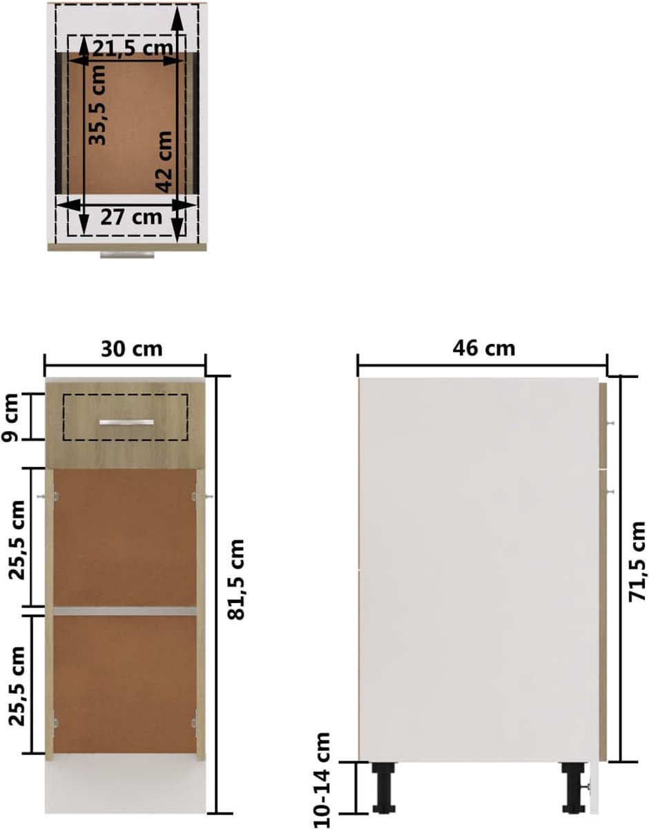 Vidaxl Onderkast Met Lade 30x46x81,5 Cm Spaanplaat Sonoma Eikenkleurig - Bruin