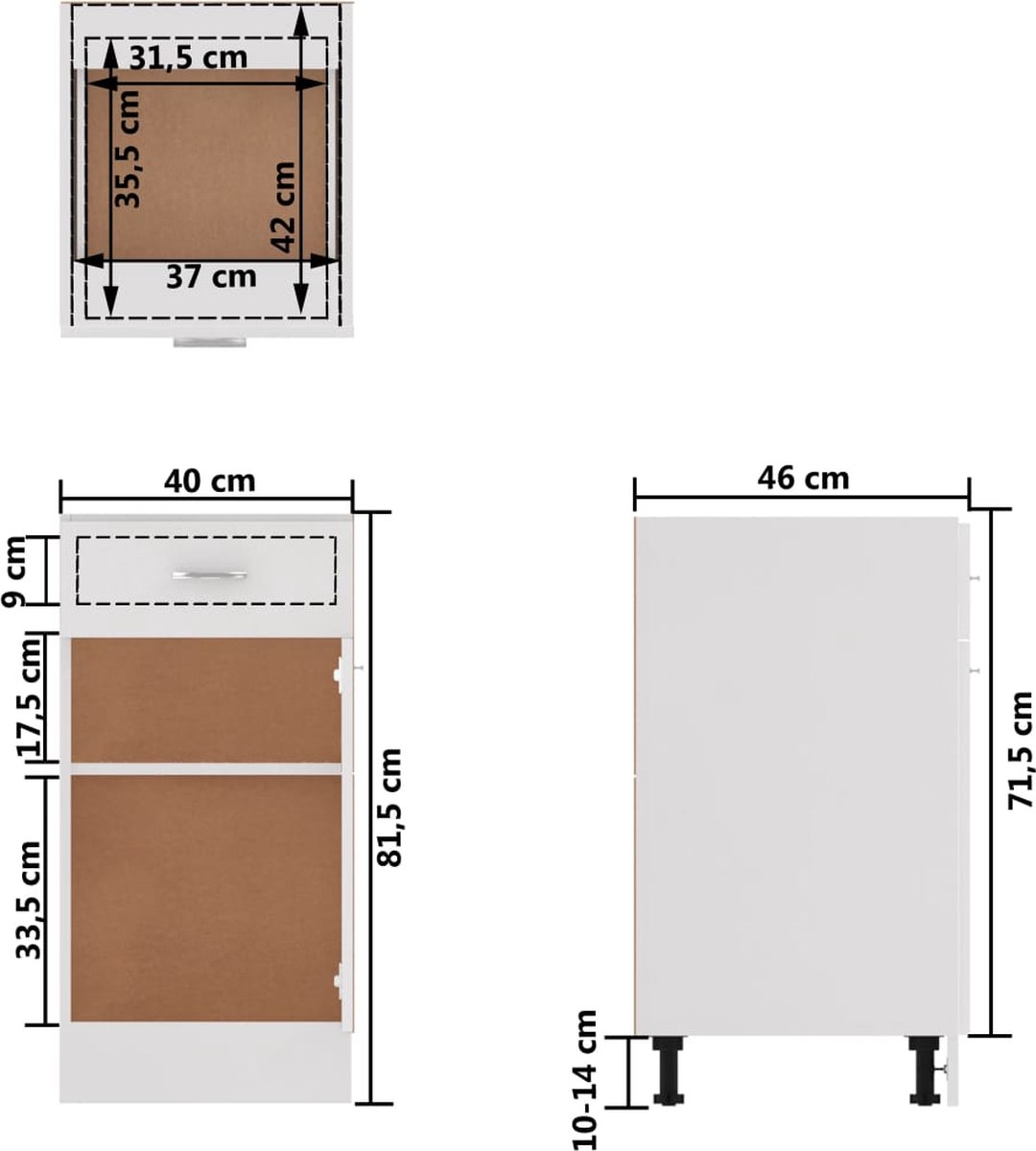 Vidaxl Onderkast Met Lade 40x46x81,5 Cm Spaanplaat Hoogglans - Wit