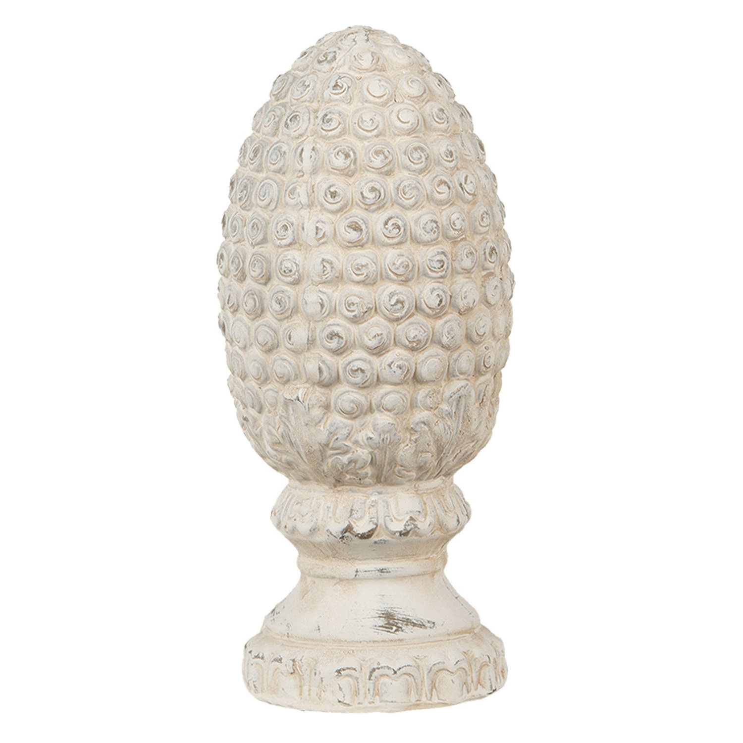 Clayre & Eef Decoratie Beeld Dennenappel Ø 10*23 Cm Steen Krullen Decoratief Figuur Decoratieve Accessoires - Beige