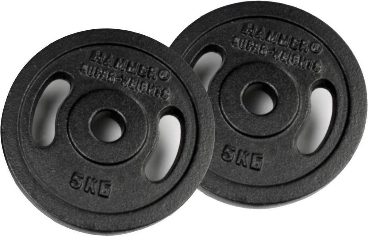 Hammer Fitness Hammer Halterschijven Gietijzer - Met Grepen Vanaf 5 Kg - Hammer 2x 0,5 Kg 2x 1,25 Kg Halterschijven Gietijzer