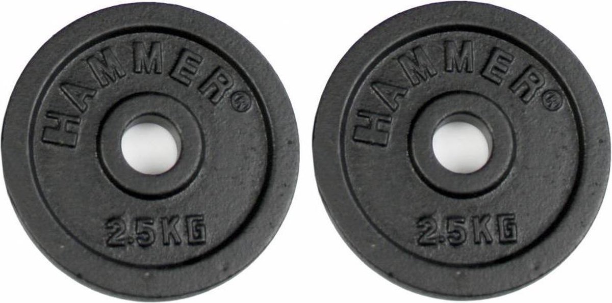 Hammer Fitness Hammer Halterschijven Gietijzer - Met Grepen Vanaf 5 Kg - Hammer 2x 0,5 Kg 2x 1,25 Kg Halterschijven Gietijzer