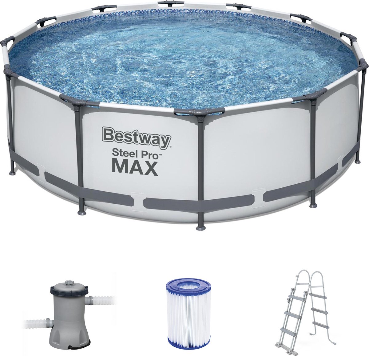 Bestway Steel Pro Max Buisvormig Bovengronds Zwembad 366x100 Cm Patroonreiniger 2006 L / H Schaal - Grijs