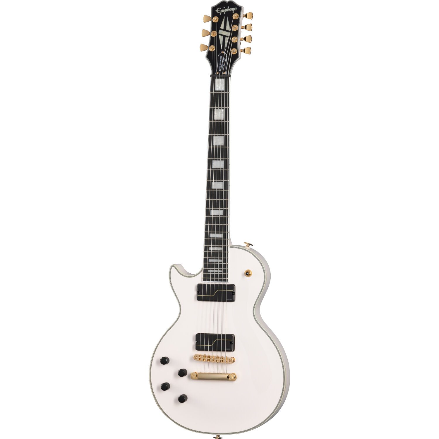 Epiphone Matt Heafy Origins Les Paul Custom 7-String LH Bone White linkshandige 7-snarige elektrische gitaar met koffer