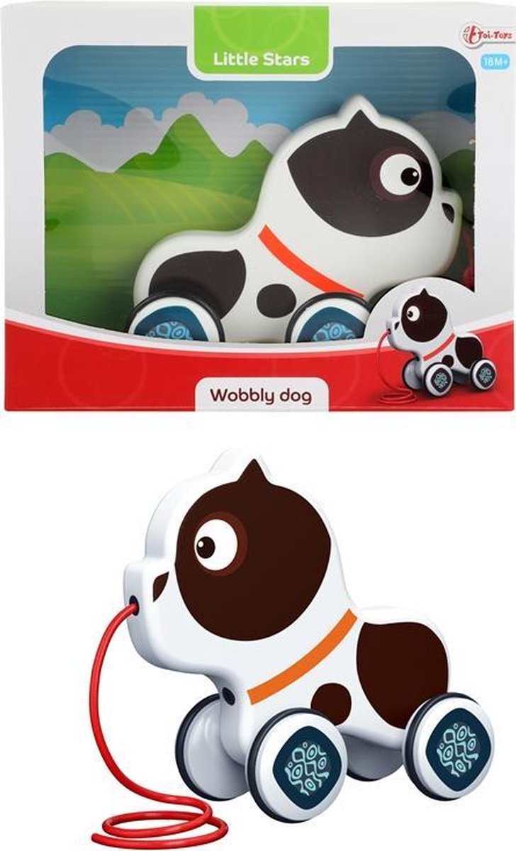 Toi-Toys Trekfiguur Hond/wit 15 Cm - Zwart