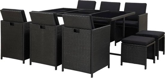 Vidaxl 11-delige Tuinset Met Kussens Poly Rattan - Zwart