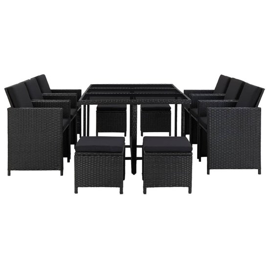 Vidaxl 11-delige Tuinset Met Kussens Poly Rattan - Zwart