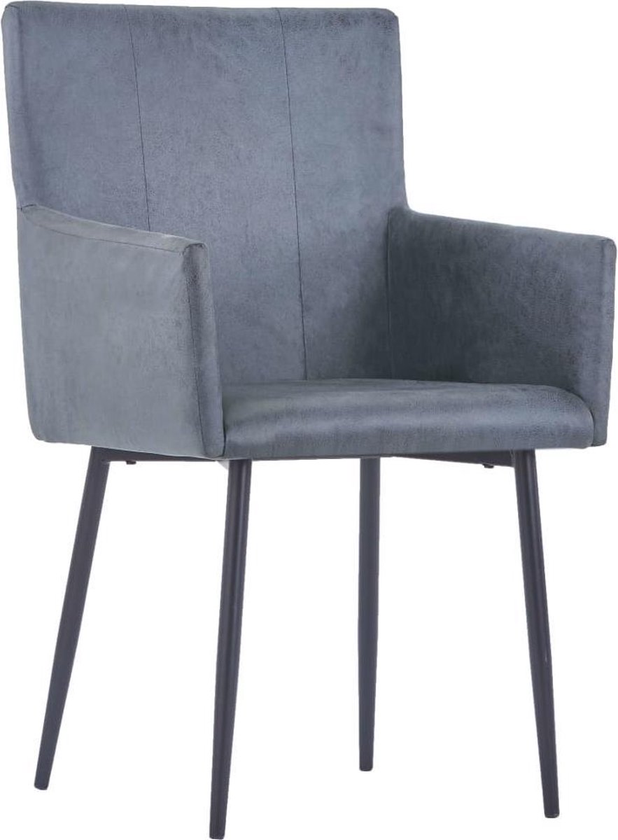Vidaxl Eetkamerstoelen Met Armleuningen 4 St Kunstsuède - Grijs