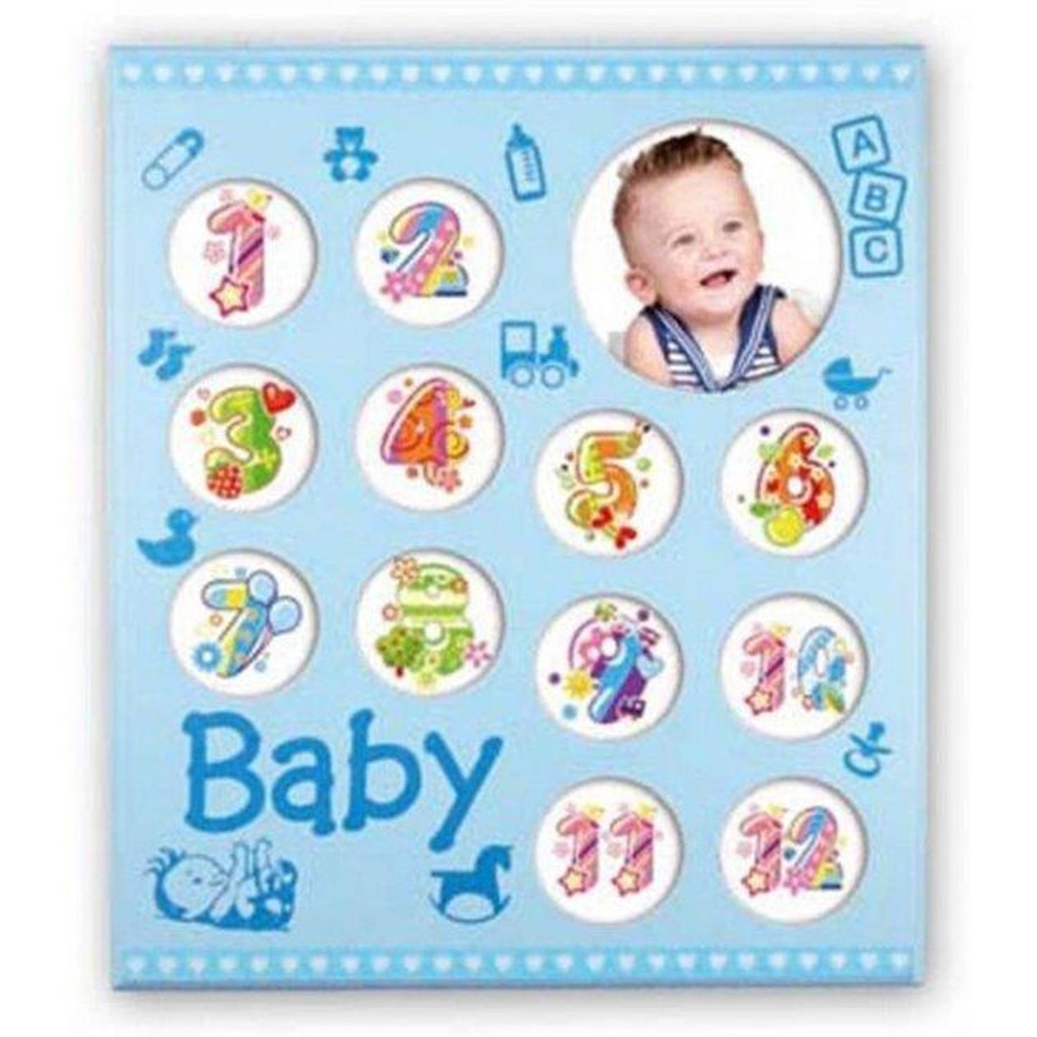 Zep - Houten Baby Multi Fotolijst Baby Gallerie Blue Voor Foto Formaat 12x8x8 14x14 - Wg3bl - Blauw