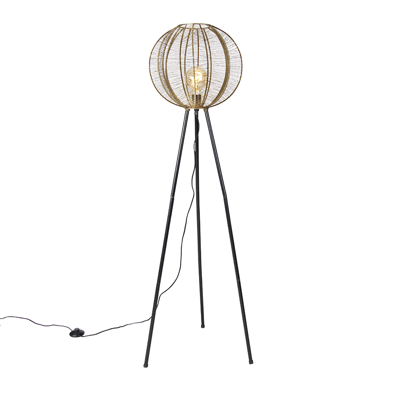 QAZQA Industriële tripod vloerlamp brons met - Dong - Zwart